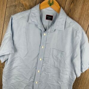 UNTUCKit Hewitt Mens Medium Blue Linen Tencel Short Sleeve Button Down Shirt